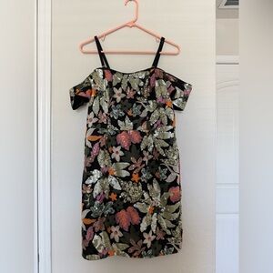 THML Black One-Shoulder Floral Sequin Cocktail Dress